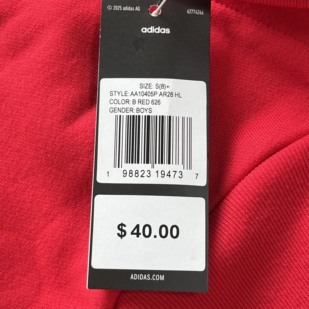 Adidas Red Fleece Hoodie Black Logo Sweatshirt Pullover Sz. Youth Boys Small (8)